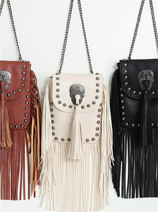 Vintage Studded Tassels Crossbody Bag