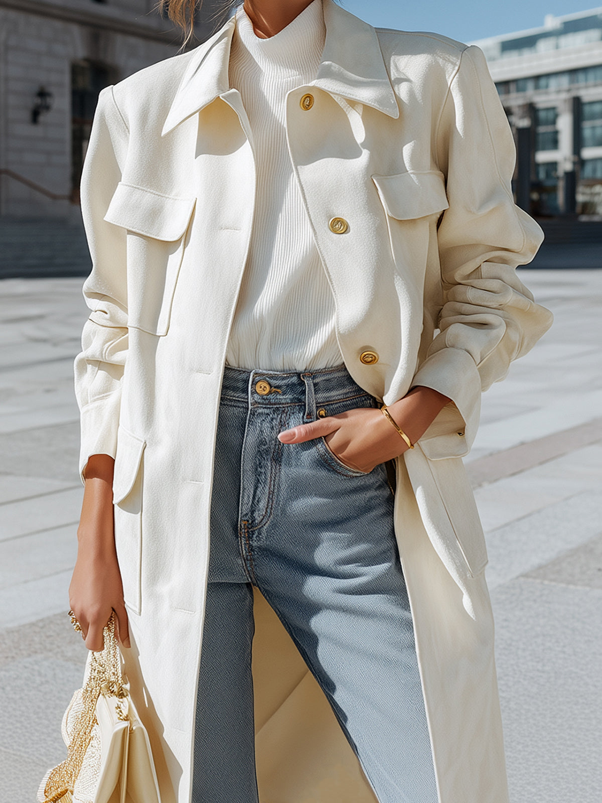 Taidalw Chic Casual Faux Suede Lapel Single-breasted Multi-pocket Oversized Trench Coat