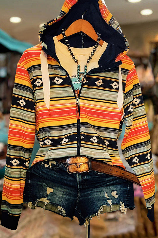 Vintage Western Aztec Print Hooded Jacket