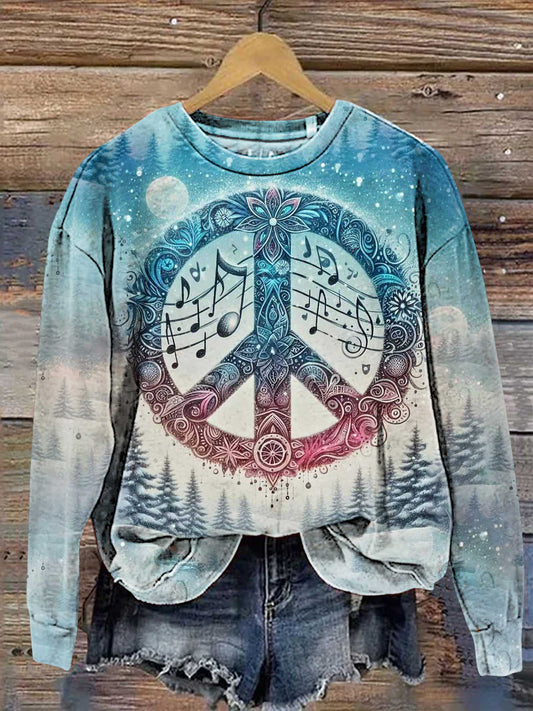 Retro Christmas Snow Hippie Peace Sign Love and Peace Casual Sweatshirt