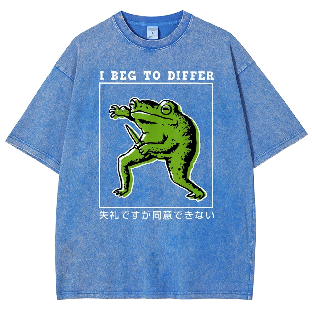 Unisex Japanese Frog Printed Washed Tee