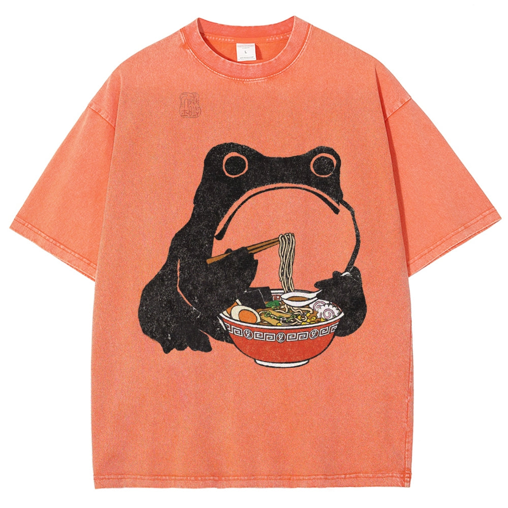 Unisex Frog Printed Washed Tee