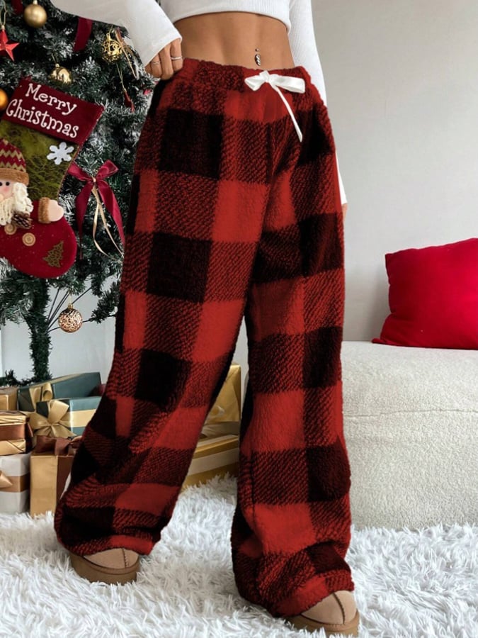Women'S Christmas Contrast Plaid Straight-Leg Pants
