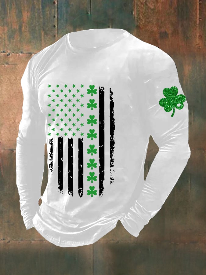 Men's St. Patrick's Day Irish Flag Shamrock Casual Long Sleeve T-Shirt