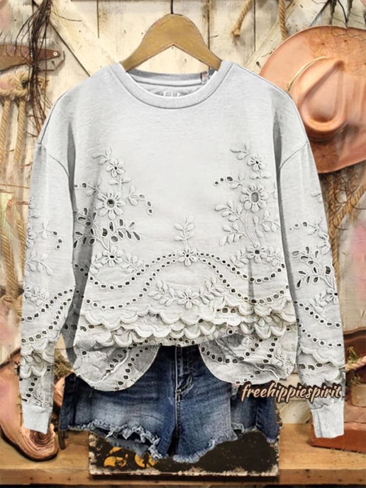 Vintage Lovely Lace Floral Pattern Art Print Casual Sweatshirt