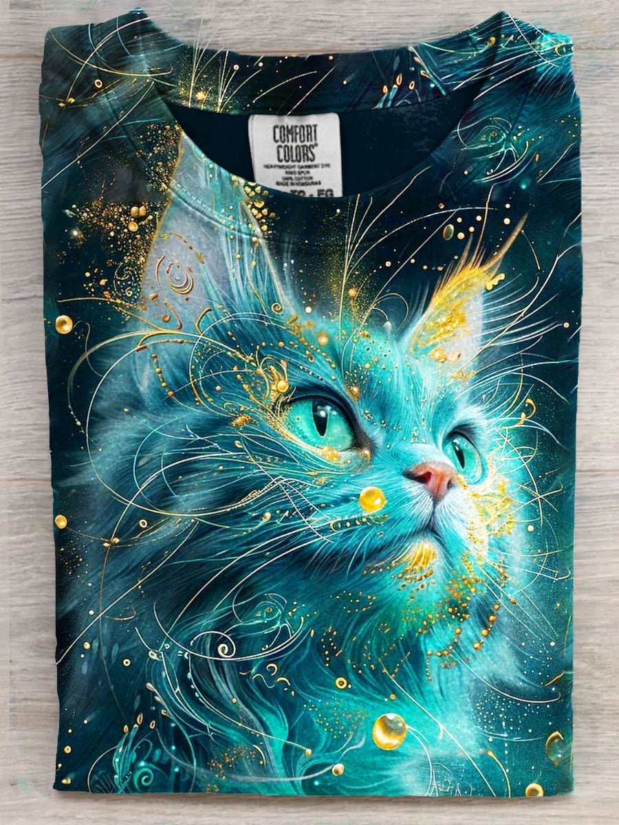 Cat Art Print Casaul Short Sleeve T-shirt