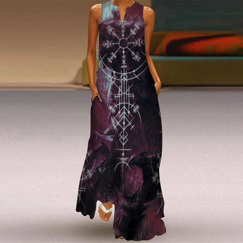 Women'S Tribal Viking Compass Monster Print Dress