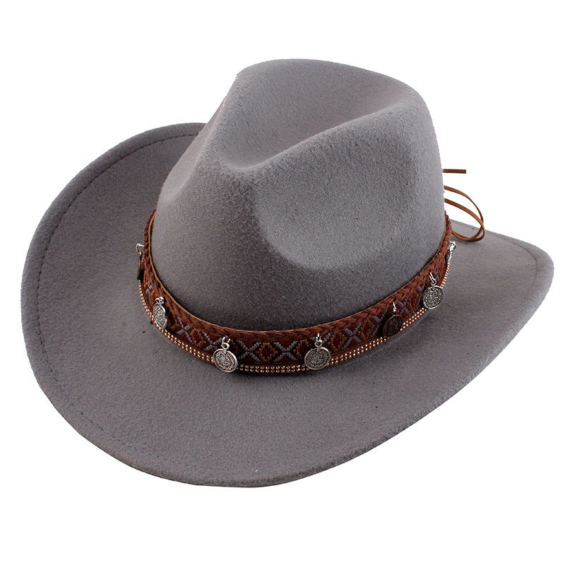 Metal Braided Rope Decoration Casual Western Cowboy Hat