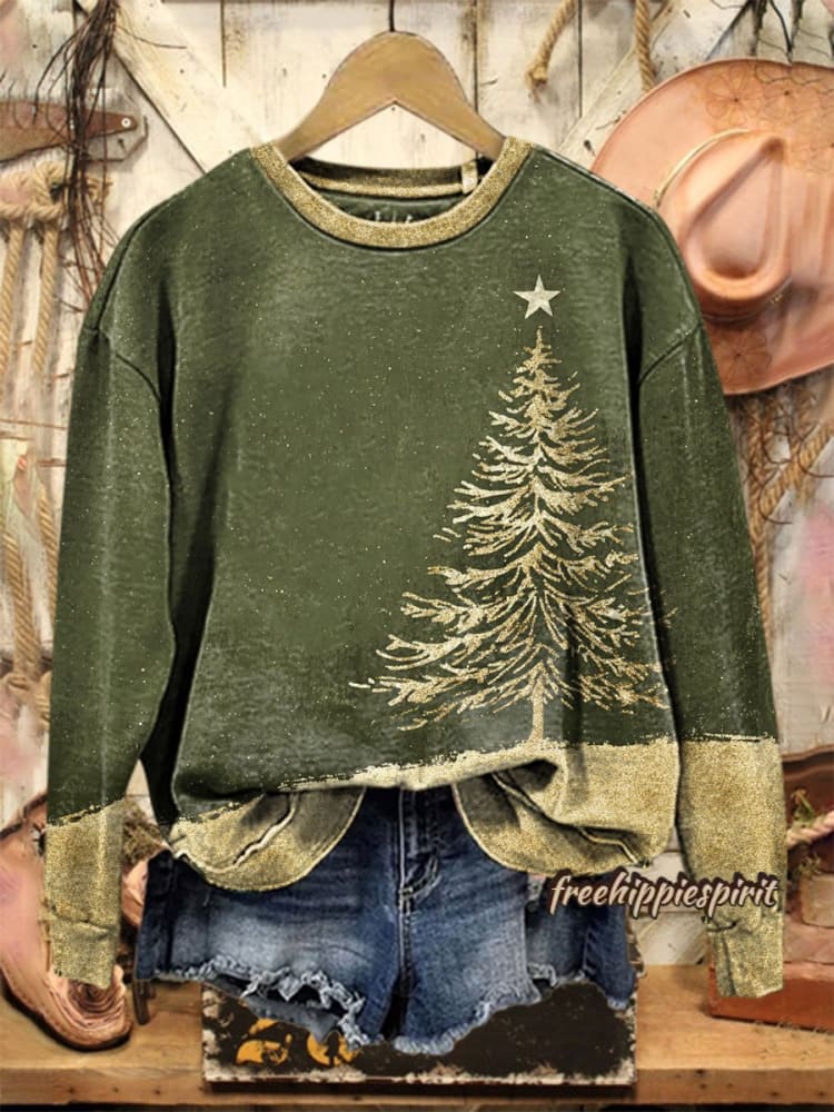 Vintage Christmas Print Casual  Sweatshirt