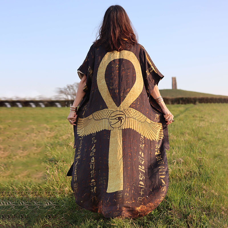 Retro Egyptian Graphic Eye Of Horus Kimono Robe