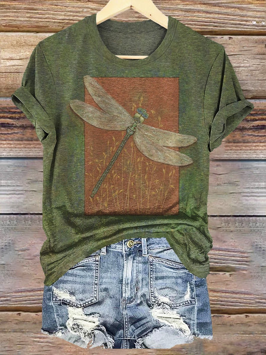 Dragonfly Art Print Crew Neck T-shirt