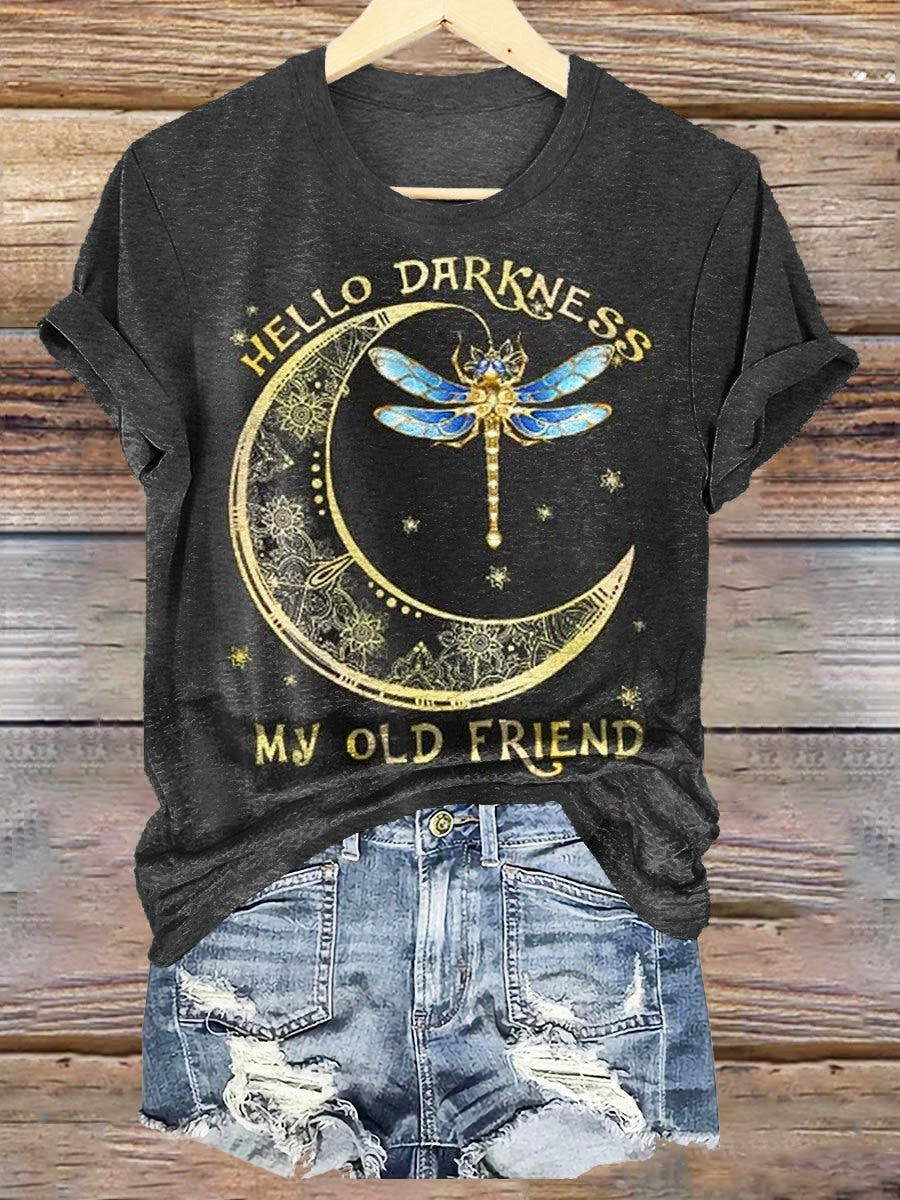 Women's Hello Darkness My Old Friend Print Crew Neck T-shirt