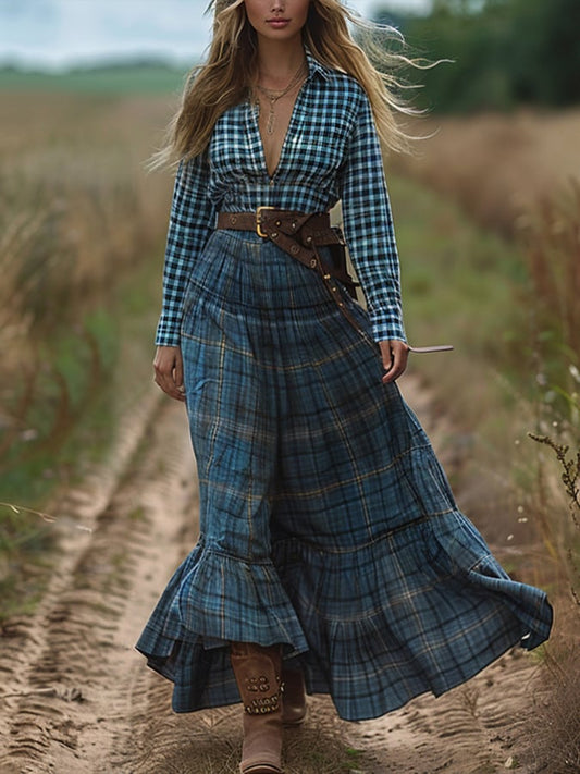 Women's Plaid Elegant Long Dress