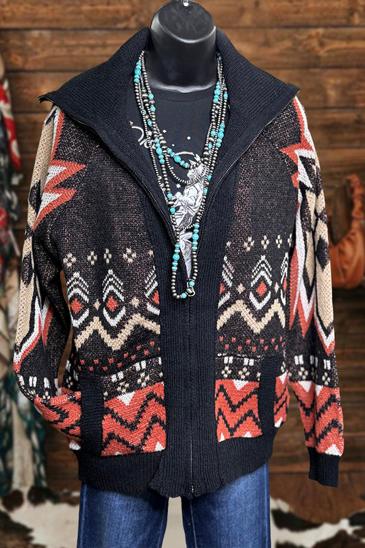 Vintage Aztec Zip Up Sweater