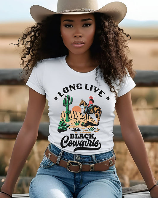 Long Live Black Cowgirl Crew Neck Short Sleeve Cotton T-shirt