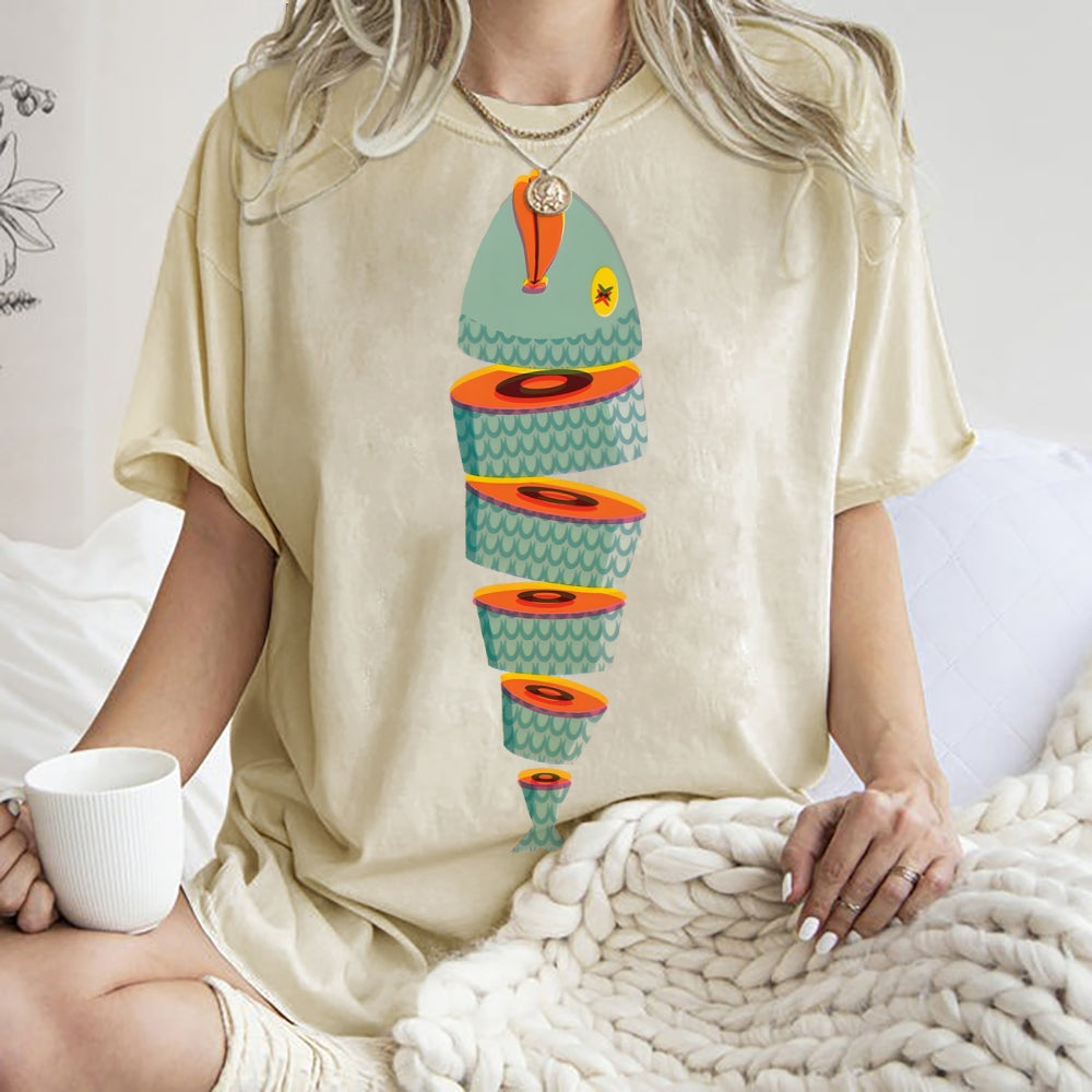 Unisex Fish Printed Washed Tee