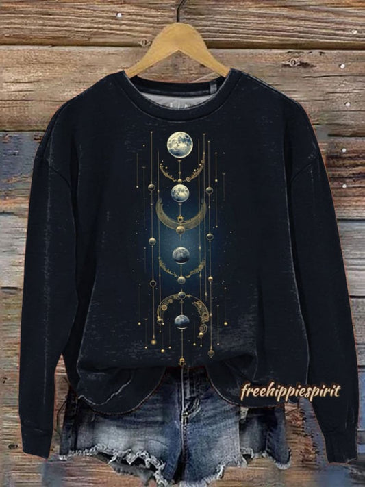 Mysterious Crecent Moon Art Printed Casual Sweatshirt