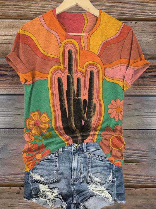 Hippie Retro Wild West Cowboy Print T-Shirt