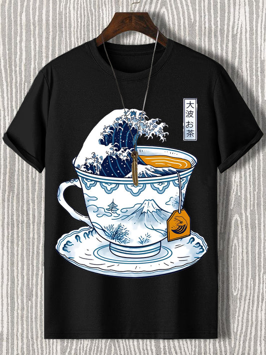 100% Cotton Wave Art In A Teacup Japanese Art Print  Casual T-Shirt
