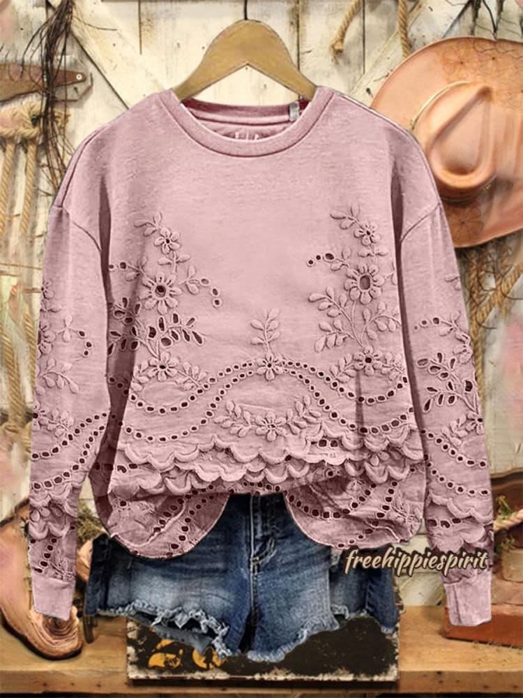 Vintage Lovely Lace Floral Pattern Art Print Casual Sweatshirt