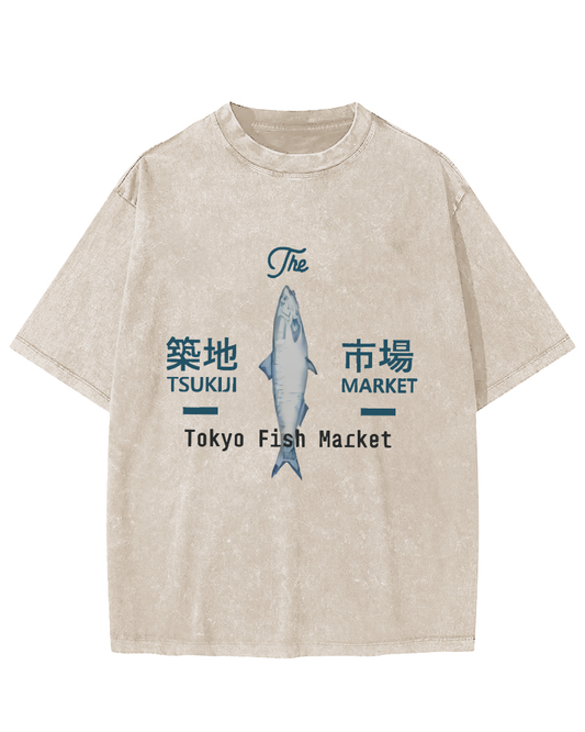 Tokyo Tsukiji Fish Market Vintage Washed T-shirt