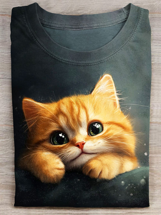 Cure Lovely Cat Watching U Art Print Casaul T-shirt