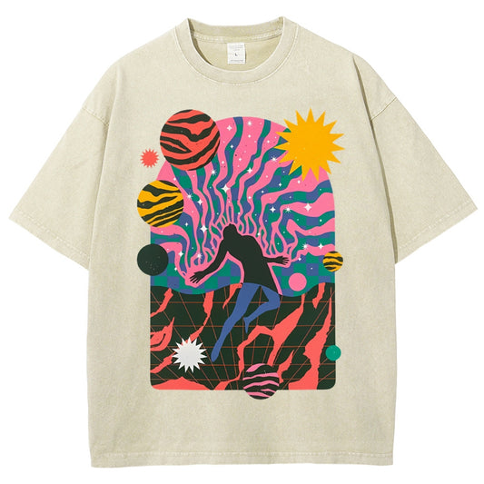 Unisex Art Design Dystopia Printed Washed Tee