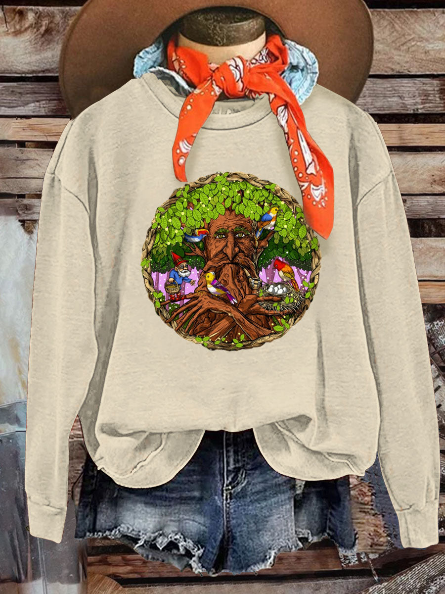 Talking Tree Gnome Retro Hippie Print Casual  Sweatshirt