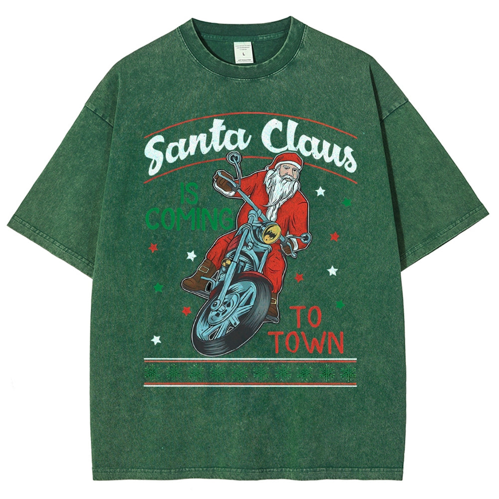 Unisex Santa Claus Printed Washed Tee