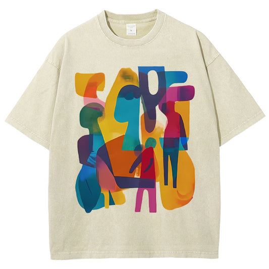 Unisex Geometry Printed Washed Tee