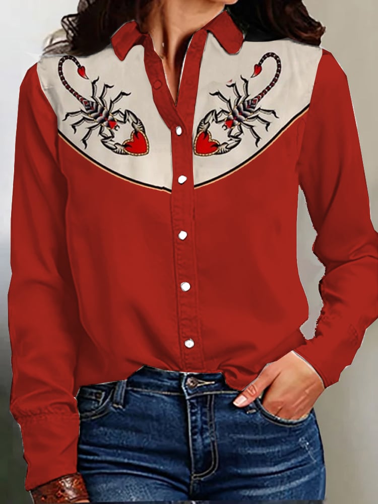 Women's Western Vintage Print Long Sleeve Shirt