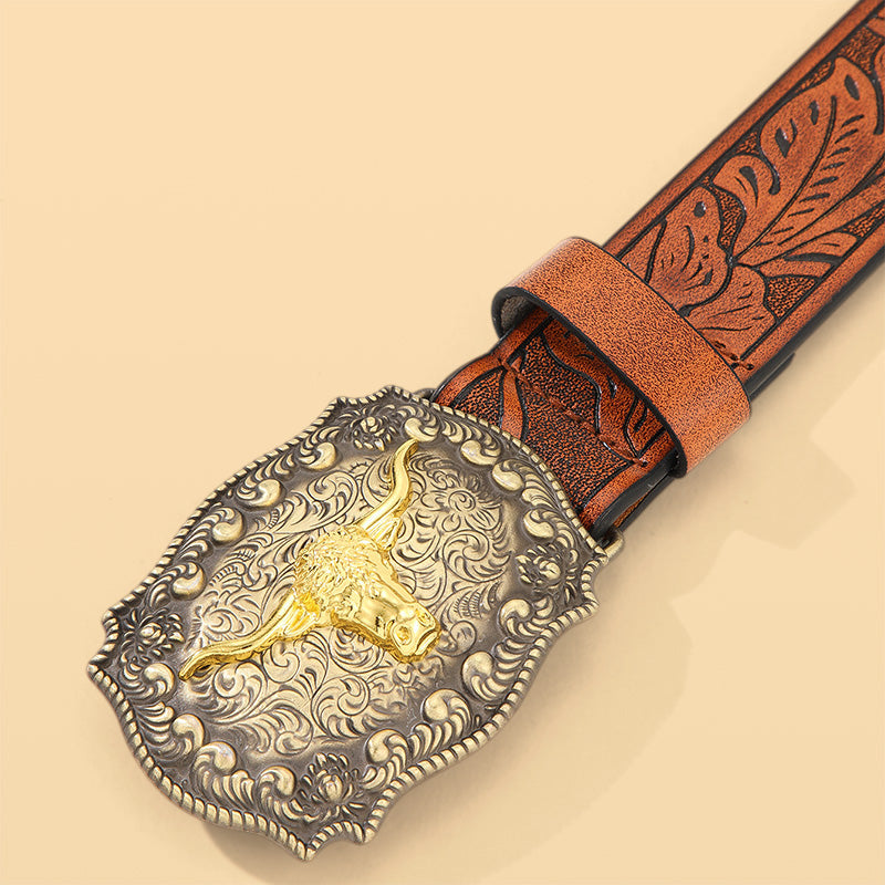 Western Bull Head Print Belt