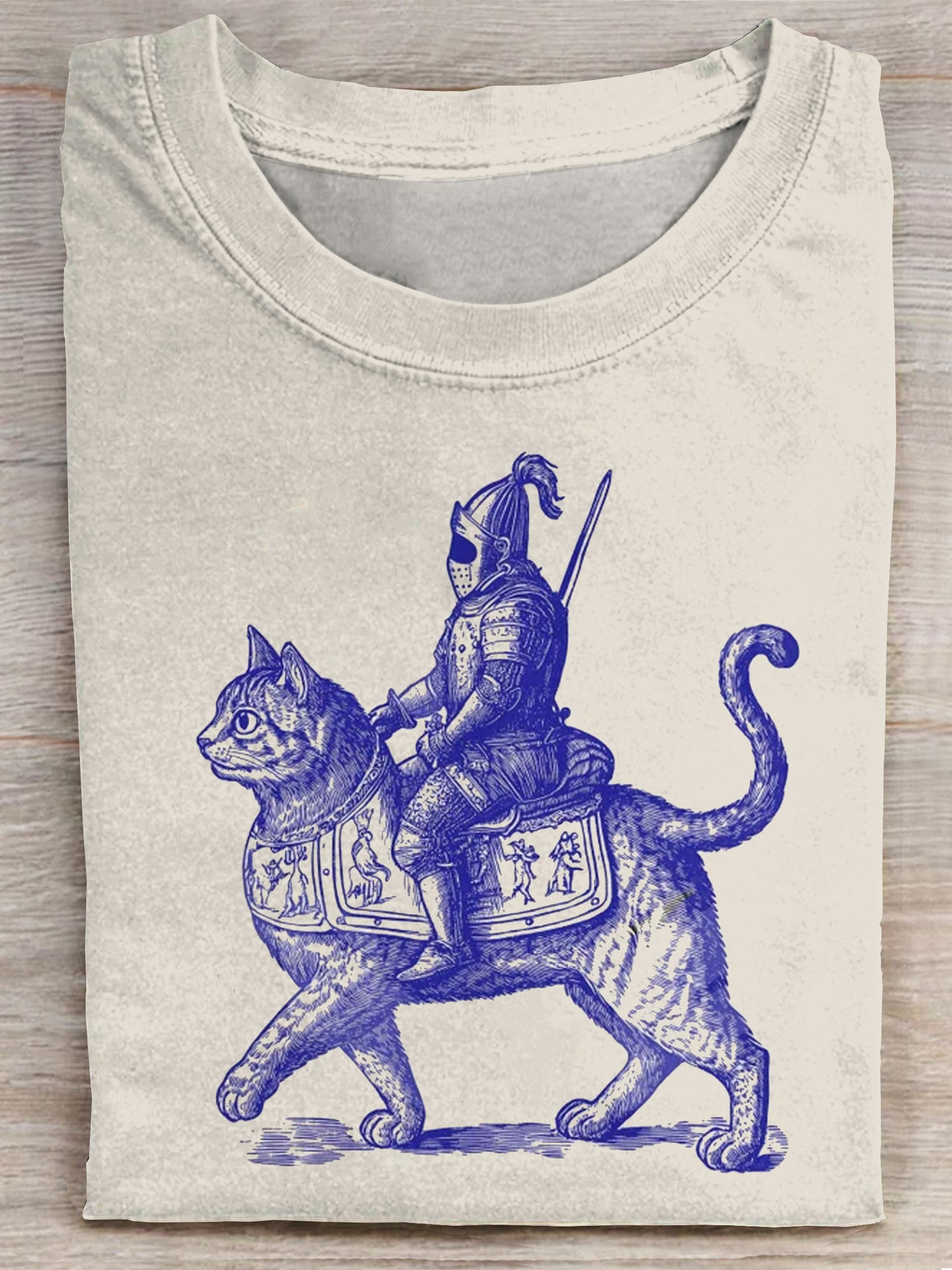 Vintage Cat Knight Art Print Casaul T-shirt