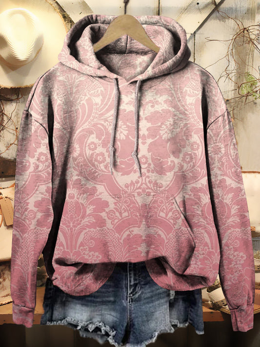 Women's Gradient Flower Print Casual Hooded Sweatshirt