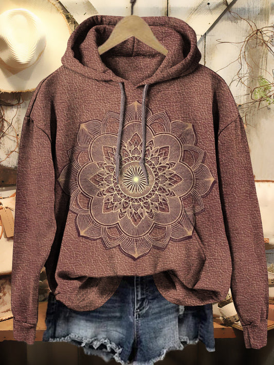 Women's Vintage Mandala Print Casual Hooded Sweatshirt