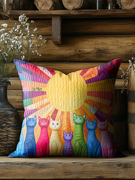 Colorful Sunshine & Kitten Art Print Casual Pillow