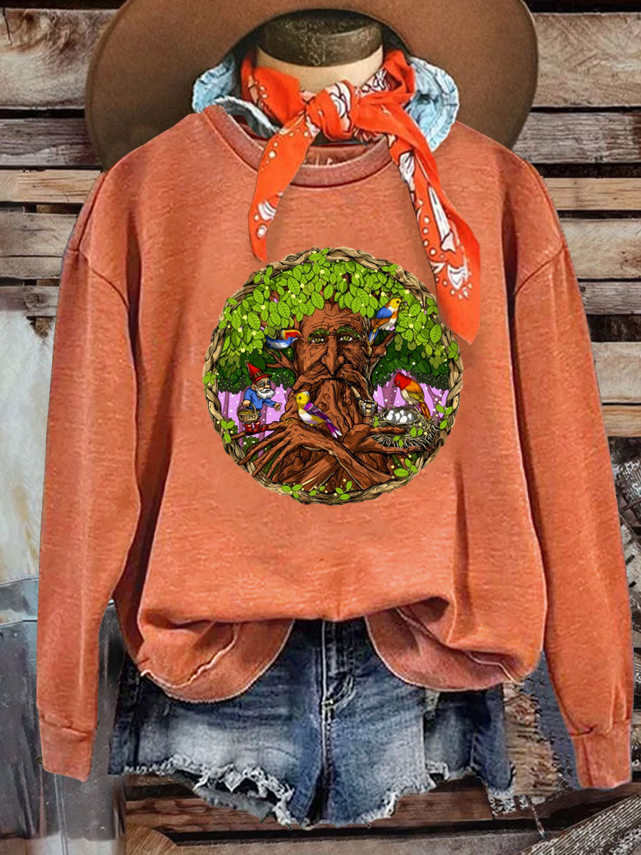 Talking Tree Gnome Retro Hippie Print Casual  Sweatshirt