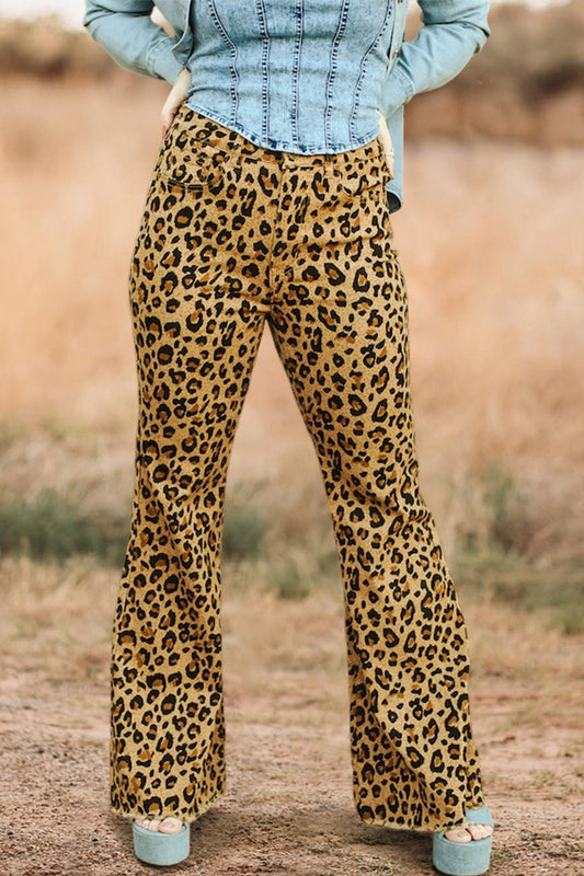 Vintage Leopard High Rise Flare Trousers