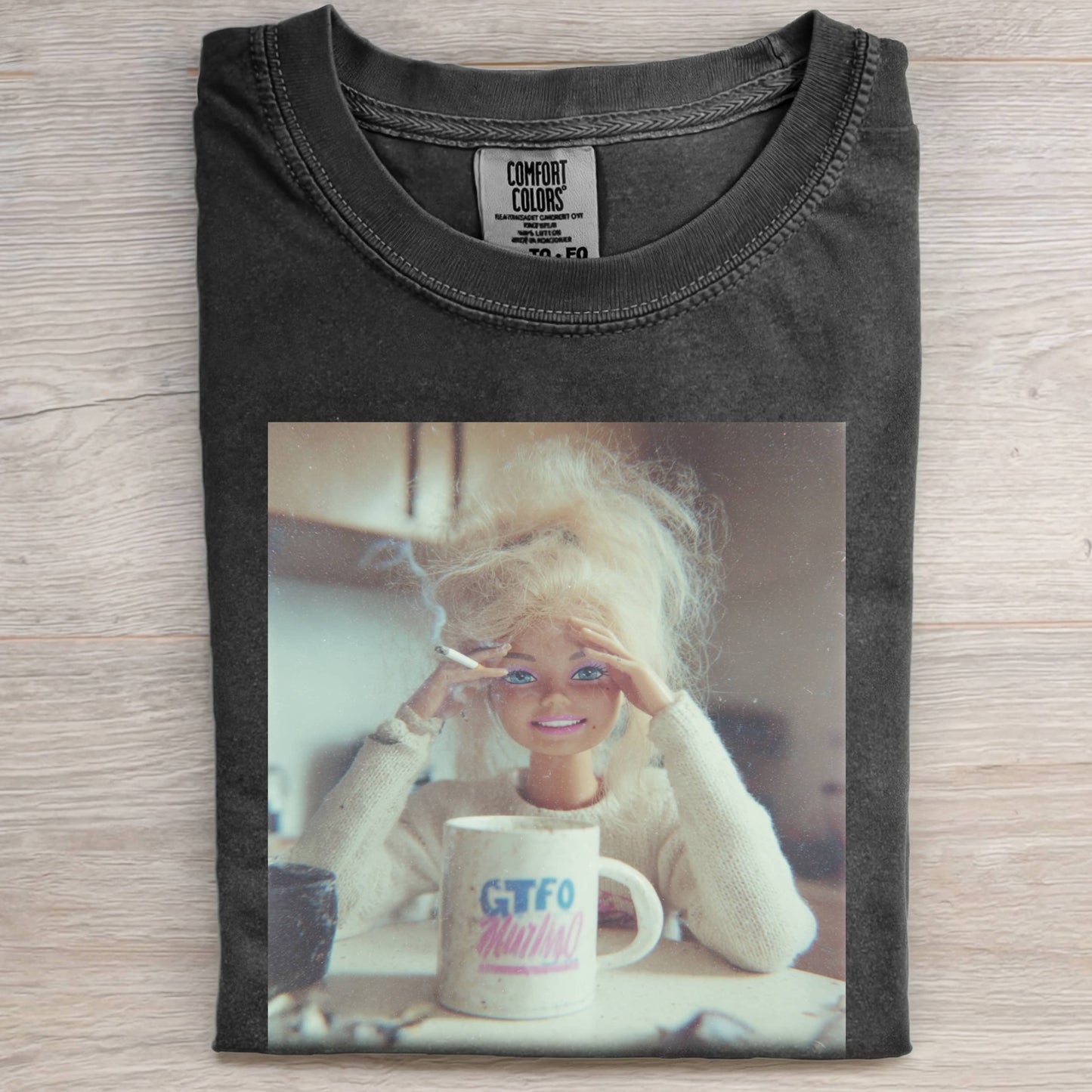 SMOKING DRINKING COFFEE BARBIE GIRL T-SHIRT