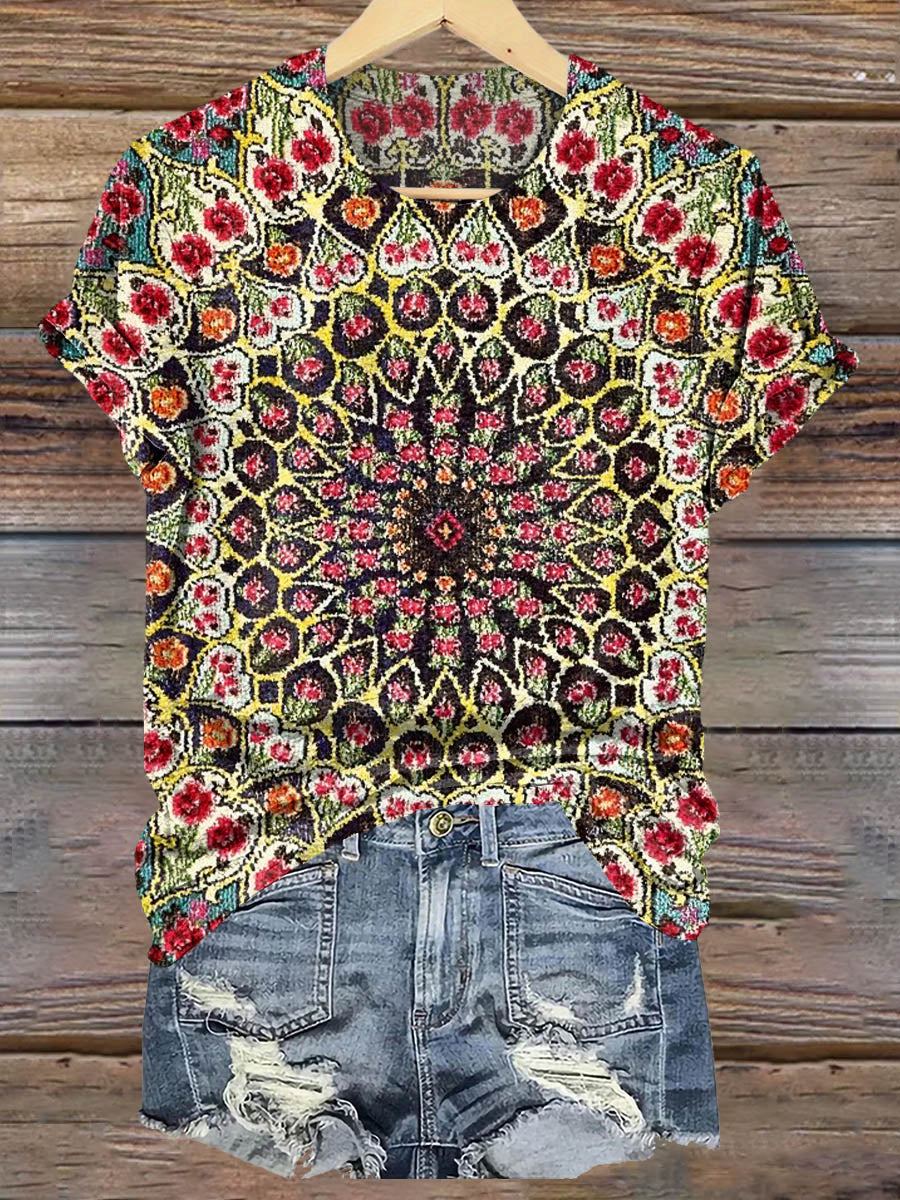 Vintage Ethnic Pattern Art Print Casaul Short Sleeve T-shirt