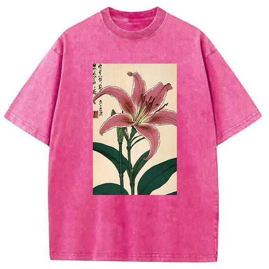 Pink lily Japanese Washed T-Shirt