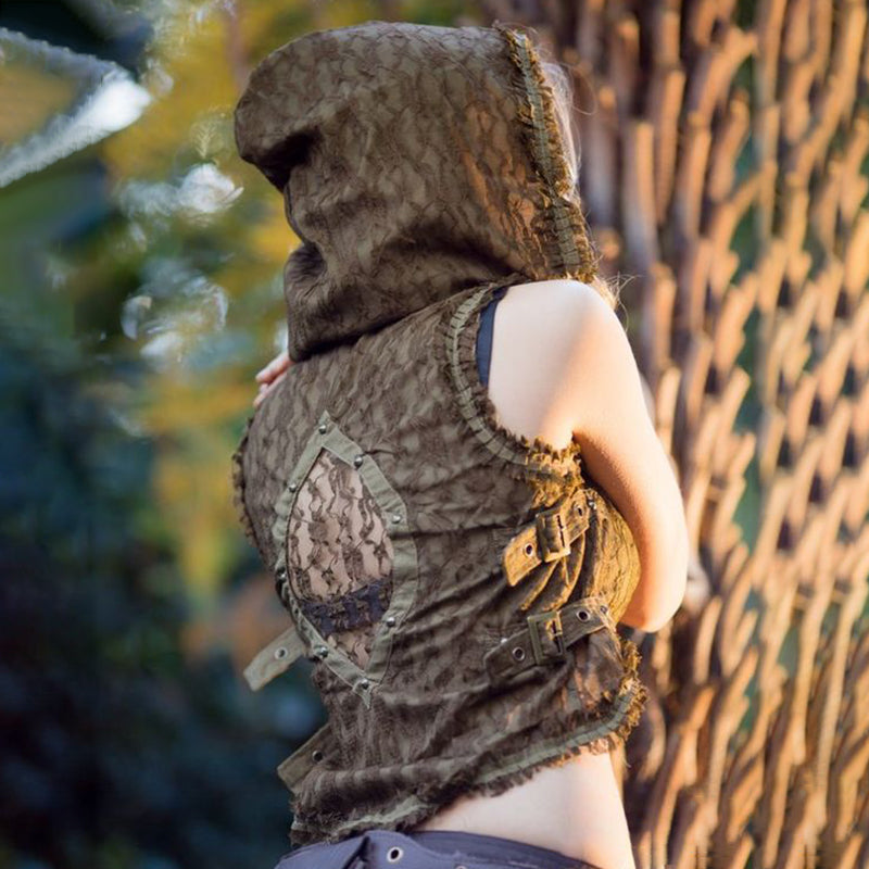 Medieval Elf Hollow Lace Hooded Tank Top