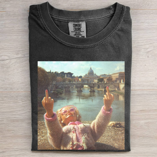MIDDLE FINGER DISGUSTED DOLL GIRL FACE MEME TEE
