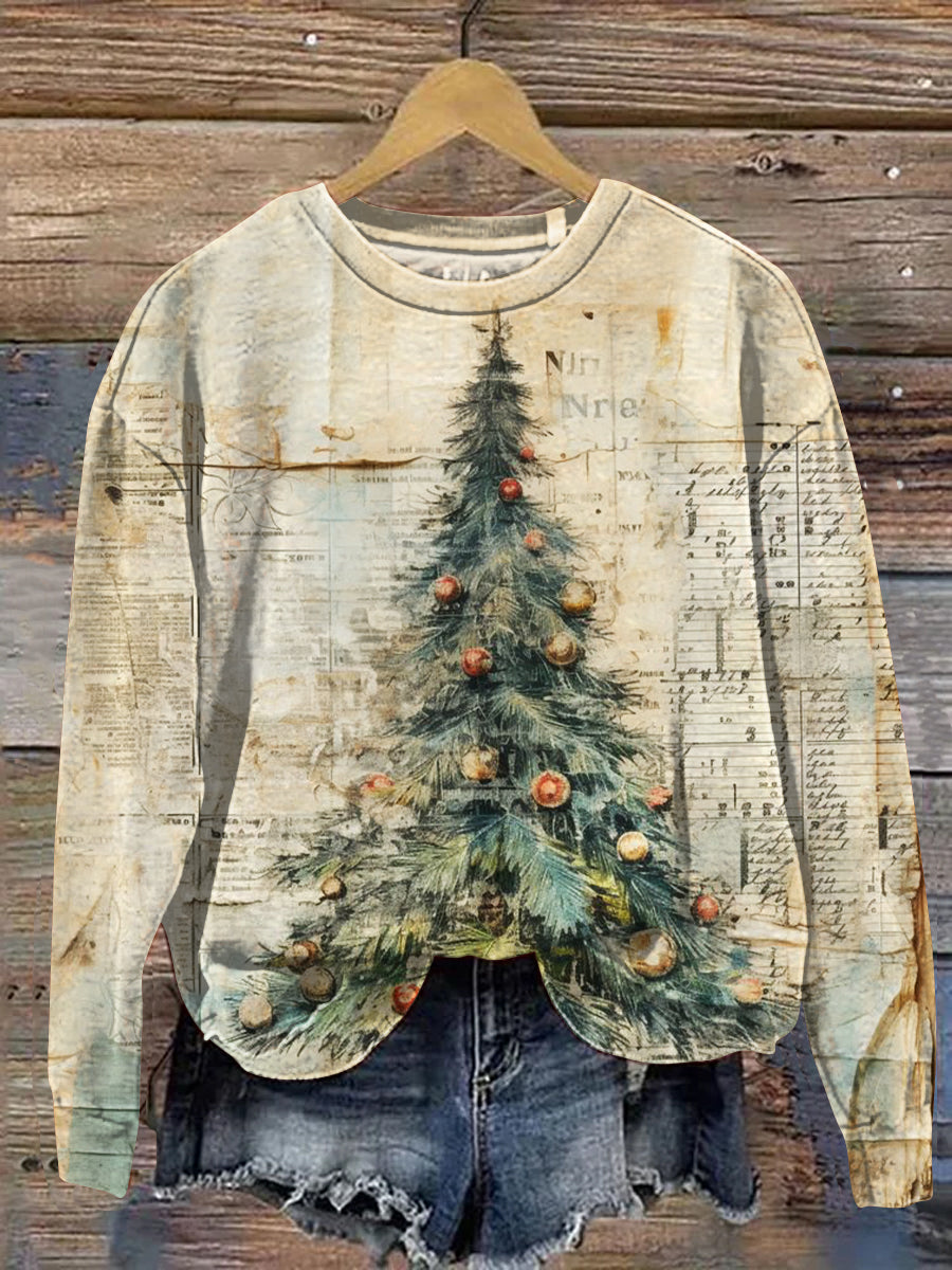 Vintage Christmas Tree Art Print Casual  Sweatshirt