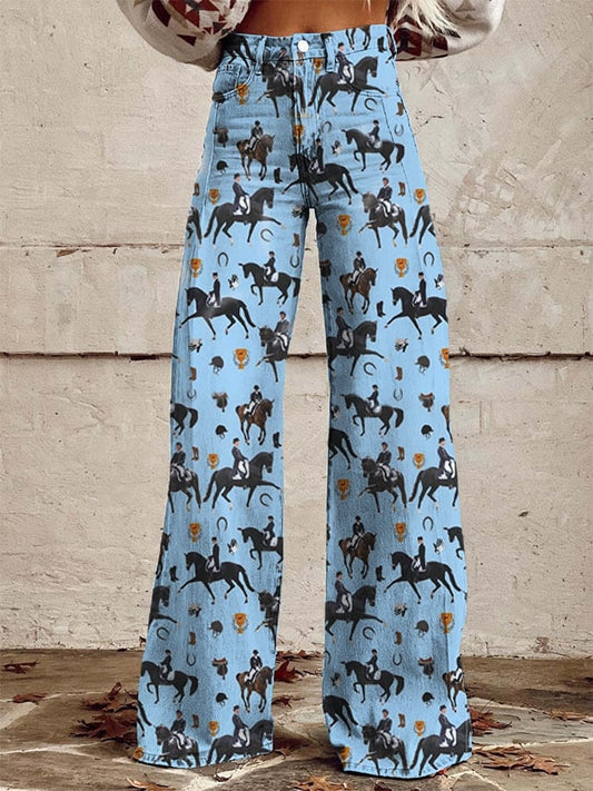 Women's Jockey Club Design Casual Printed Wide Leg Pants