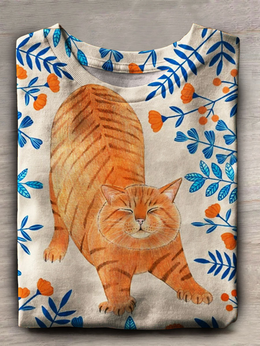 Funny Cat Print Casual Short Sleeve Top