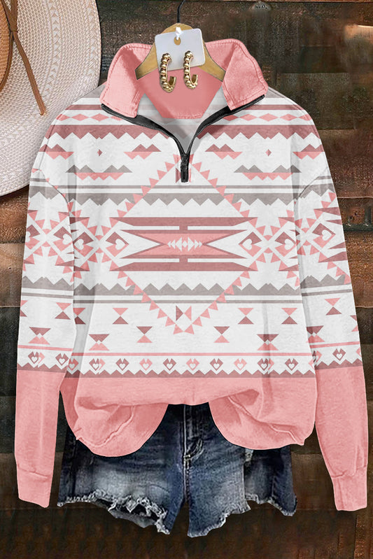 Sweet Aztec Print Zip-Up Sweatshirt