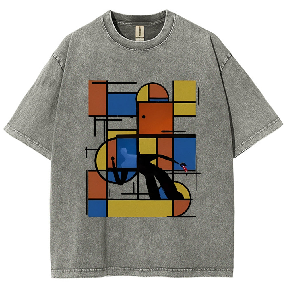 Unisex Geometry Printed Washed Tee