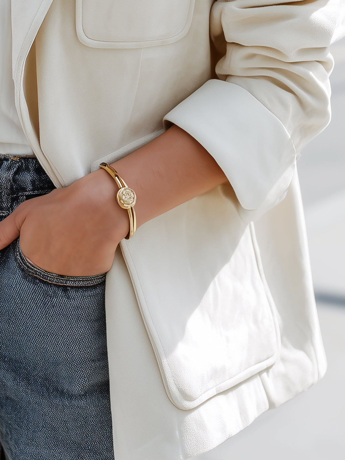 Taidalw Casual Office Cream White Faux Suede Notch Lapel Single-Breasted Patch Pockets Oversized Blazer