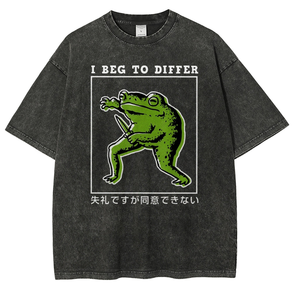 Unisex Japanese Frog Printed Washed Tee